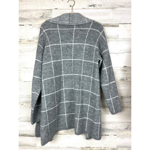 Lumiere by Anthropologie women's M gray plaid cardigan sweater duster long - Picture 2 of 6